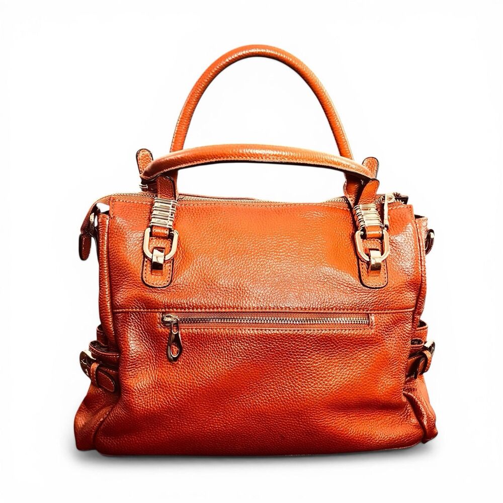 Kattee Pebbled Leather Bag Satchel Caramel Cowhide Brass Hardware Double Handle